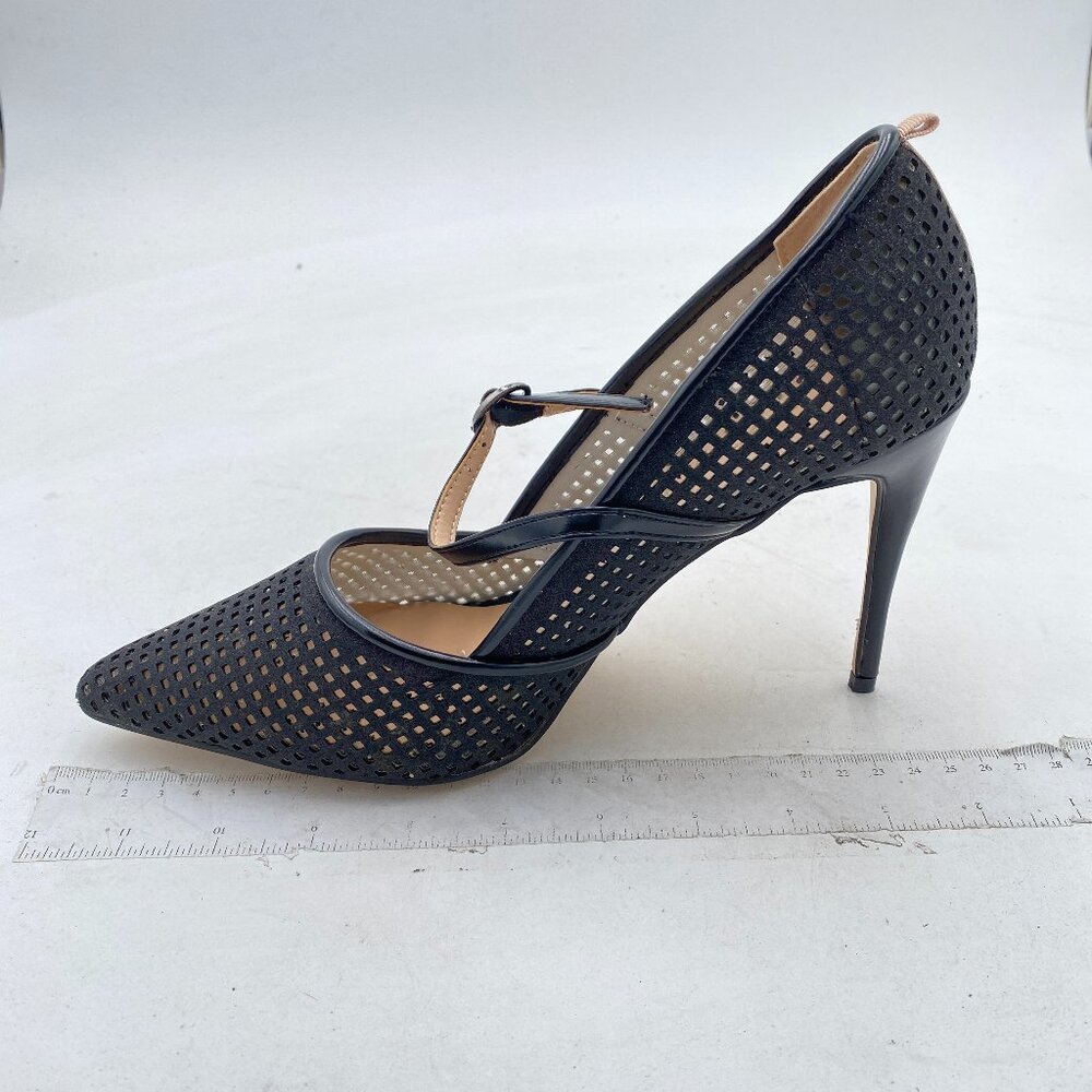 YDN Black Pointy Toe High Heels Mary Jane Pumps with Buckle Fashion Party Shoes - Picture 2 of 8